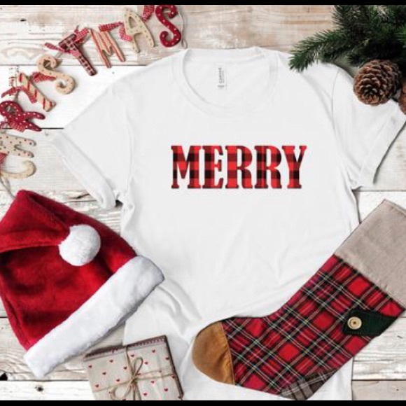Tops - Buffalo Plaid Merry Graphic Shirt